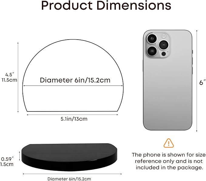 Small Wood Floating Shelves (2-Pack, 6-inch Diameter) - Round Sturdy Invisible Wall Mount Display for Small Plants,Toys,Bathroom,Living Room Storage & Modern Rustic Décor (Black)