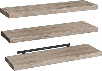 Floating Shelves for Wall, 1.5" Thick Wall Shelf Set of 3 with Invisible Brackets, L47.2 x W7.9 Hanging Book Shelves Farmhouse Home Decor for Bathroom, Living Room, Bedroom, Greige 12301BJP3BG