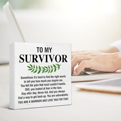 Inspirational Gift for Cancer Survivor, Cancer Survivor Gifts for Men Women Christian, Get Well Soon Gift, Cheer up Gifts, You Are a Warrior Wooden Sign Desk Table Shelf Decor 5 x 5 Inches