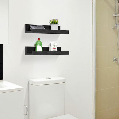 ZNZ Floating Wall Shelves for Home Decor, Durable PS Material Shelf, Strong One-Piece Design for Bedroom, Living Room, Office, Kitchen, Bathroom, Picture Ledge, Black