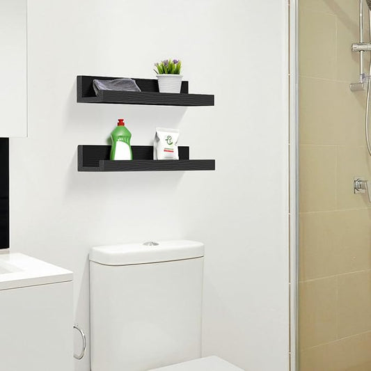ZNZ Floating Wall Shelves for Home Decor, Durable PS Material Shelf, Strong One-Piece Design for Bedroom, Living Room, Office, Kitchen, Bathroom, Picture Ledge, Black