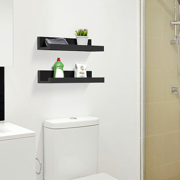 ZNZ Floating Wall Shelves for Home Decor, Durable PS Material Shelf, Strong One-Piece Design for Bedroom, Living Room, Office, Kitchen, Bathroom, Picture Ledge, Black