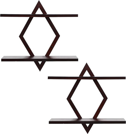 Floating Shelves for Wall,Decorative Wall Shelf,2 Tier Hanging Shelf for Plants Storage Display Holder,Indoor Decor for Living Room Home Office Bathroom Bedroom,Solid Wood,Diamond Shaped,2 Pack,Walnut