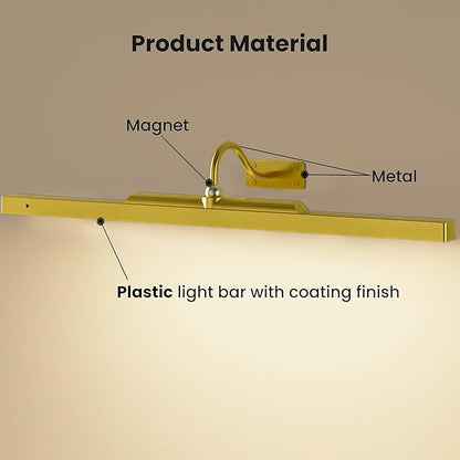 24 Inch Battery Powered Picture Light - Gold Wireless Wall Sconce with Remote & Timer for Photos, Paintings, Art & Home Gallery