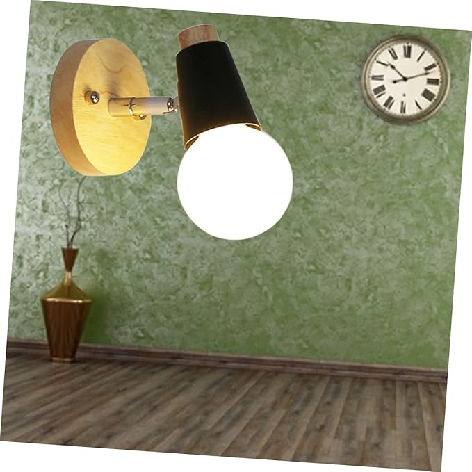 Minimalist Solid Wood Wall Lamp Black Socket Modern Loft Lighting Decor for Bedroom Living Room Dining Study Bathroom Space Saving Mounted Decorative Sconce