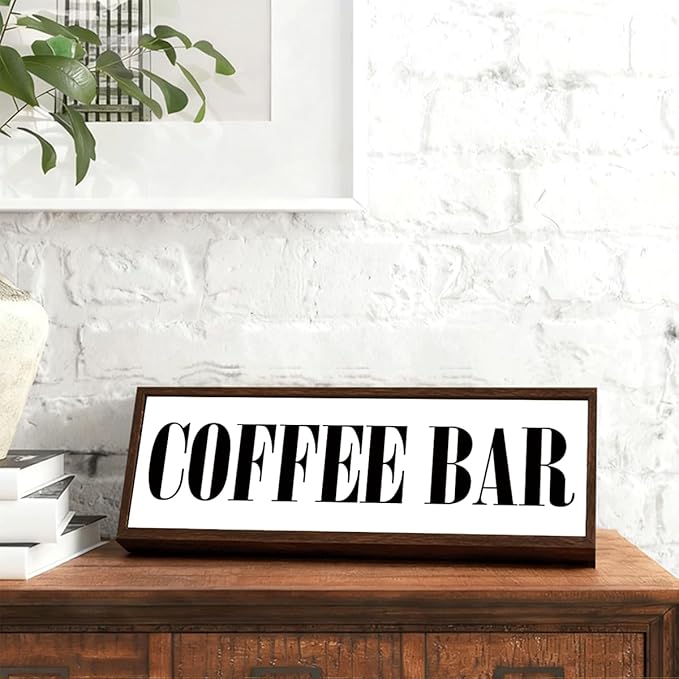 Coffee Bar Sign, Wood Framed Coffee Bar Sign, Decorative Wooden Block Signs, Home Cafe Decor, Coffees Station Decor, Kitchen Shelves Decoration, Housewarming Gift