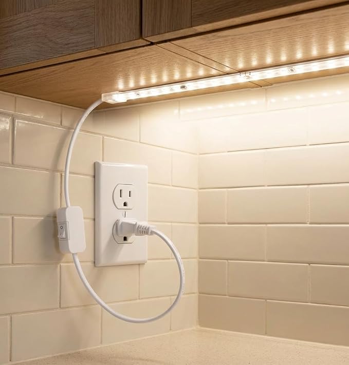 36inch Plug in Under Cabinet Lighting Strip for Kitchen, 120V Bright LED Under Counter Lights 6000k White Slim, Luces para Cocina Bajo Gabinete Under Shelf Wired Light for Sink/Workbench/Bookshelf