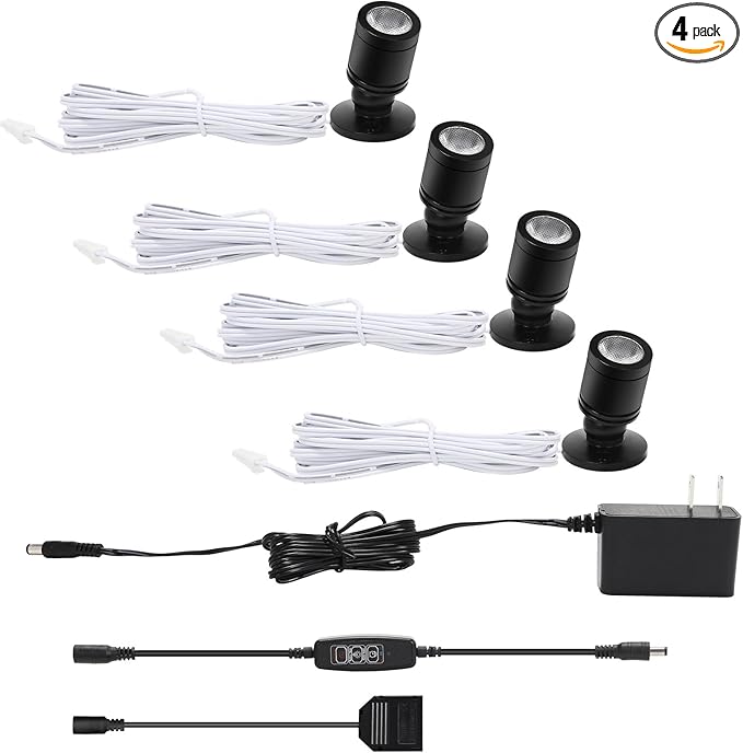 Taysing LED Spot Light Indoor Little Mini Spotlight Accent Lights for Display, Paintings, Pictures, Plants, Jewelry, Shelves, Cabinets, Posters, Showcase(Cold White 4 Pack Dimming&Timing)