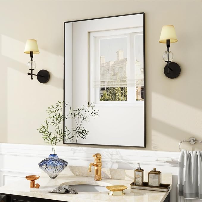 BEAUTYPEAK Wall Mirror Rectangular Bathroom Mirror with Metal Frame, Hangs Horizontal or Vertical for Living Room Bedroom Bathroom Entryway