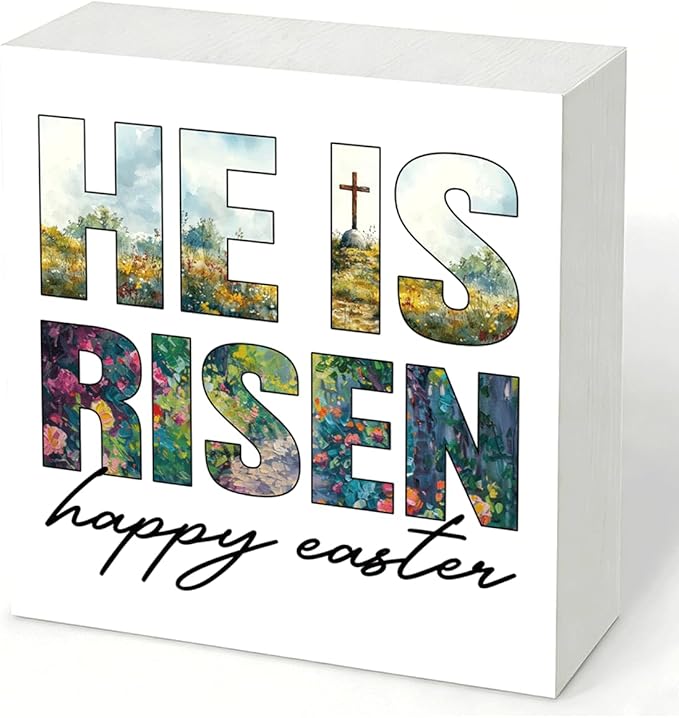 Christian Easter Yard Sign He Is Risen Happy Easter Outdoor Decorations, Religious Cross Lawn Sign, Easter Garden Party Lawn Stake Decor for Home Church