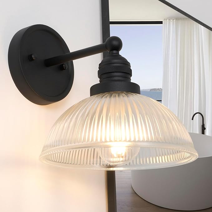 Wall Sconce Black Bathroom Light Fixtures with Clear Glass Farmhouse Vanity Light Modern Sconces Wall Lighting for Living Room Bedroom Bathroom Mirror Kitchen Hallway E26 Hardwire