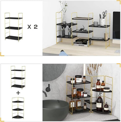 Freestanding Organizer Shelf, 3-Tier Bathroom Countertop Organizer, Makeup Organizer -Corner Storage Shelf, Kitchen Spice Rack,Standing Shelf for Bathroom, Bedroom, Kitchen (Black)