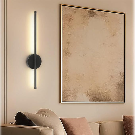Battery Operated Wall Sconces, Wireless Rechargeable Wall Sconces Black with Remote Control Dimmable, Cordless Wall Light Decor for Living Room, Bathroom, Hallway, Timing, 24 Inch 1 Pack
