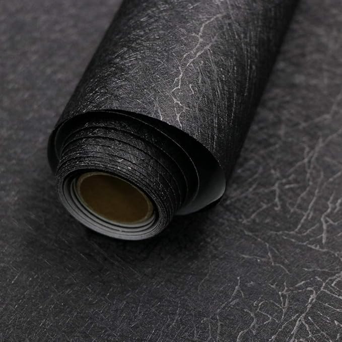 Abyssaly Black Silk Wallpaper Peel and Stick 15.7" X 984.2" Embossed Self Adhesive Black Contact Paper Removable Kitchen Vinyl Textured Wall Paper Cabinet Furniture Shelf Liner