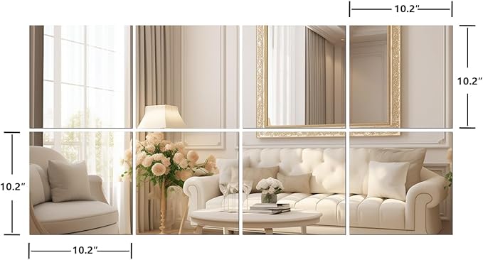 Vlush Full Length Wall & Tiles 10.2'' x 10.2'' x 8PCS Full Body Mirror, Full Length Mirror Wall Mounted Mirrors Decorative for Home Gym, Door, Bedroom & Bathroom