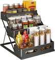 Bokelai Spice Rack for Countertop 3 Tier Foldable Seasoning Organizer Jars Storage Holder Step Shelf for Cabinet Kitchen Black