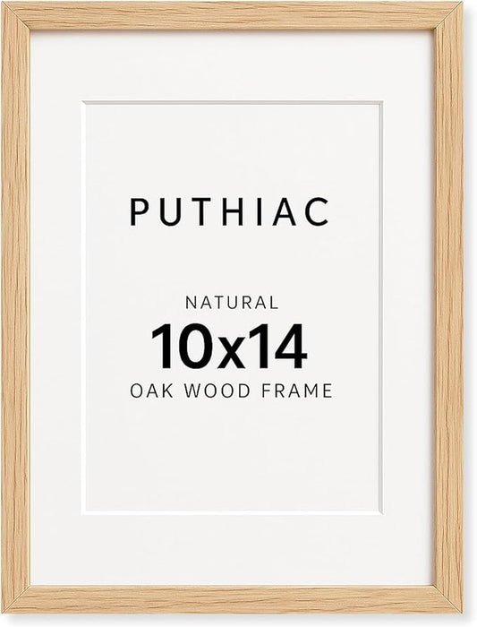 puthiac 10x14 Solid Oak Wood Picture Frame, Fits 8x10 with Mat or 10x14 Without Mat, Wall Display Only, Vertical or Horizontal, Plexi Front, 1 Pack, Natural Oak
