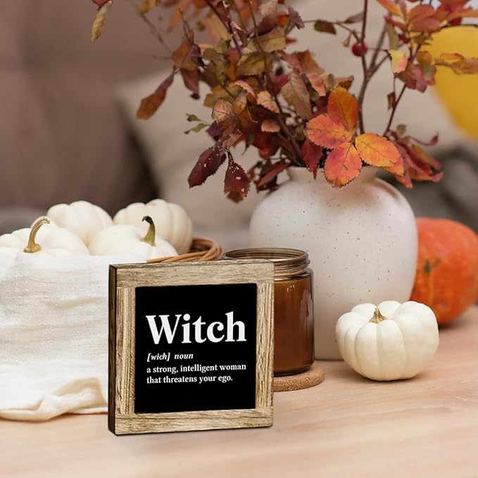 Witch Definition Wooden Sign, Funny Halloween Decor, Decorative Signs and Plaques, Farmhouse Decoration for Table Shelf, Halloween Home Decors, Coffee Bar Club Decor 5.9x5.9 inches