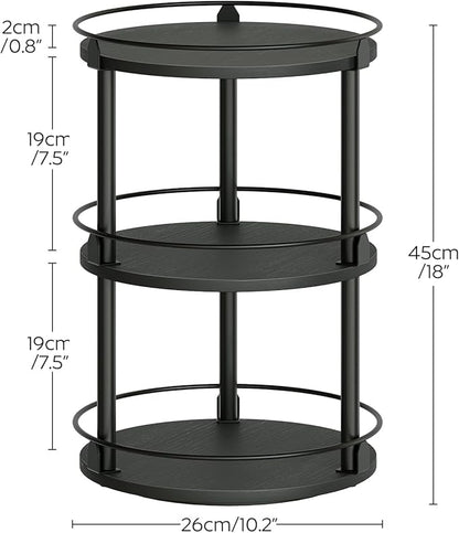 3-Tier Lazy Susan Organizer, Rotating Spice Rack, Spinning Organizer, Industrial Turntable Spice Rack Organizer for Cabinet, Kitchen Countertop, Pantry, Black SR23BK