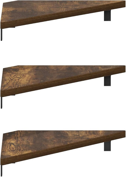 Furinno Rossi Triangle Floating Shelves for Wall, Set of 3 Geometric Corner Shelf, Wall Mounted Shelves for Bathroom, Home Office, Living Room, Amber Pine