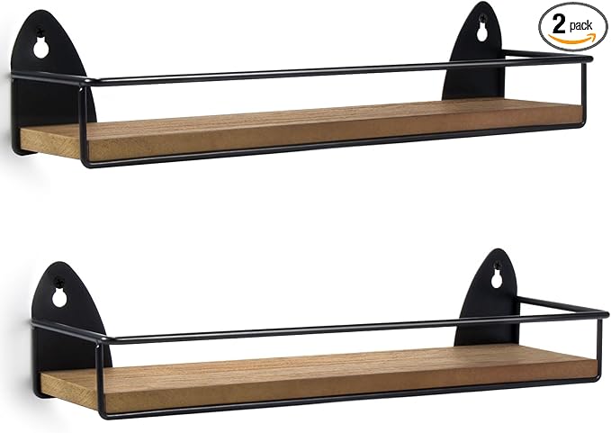 TJ.MOREE 2 Pack Spice Rack Wall Mount Rustic Style Hanging Spice Organizer for Wall, Kitchen Spice Storage