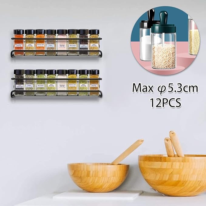 4 Pack Spice Rack Organiser Hanging Spice Shelves Carbon Steel Wall Mount Spice Rack Kitchen Storage Racks Storage Spices and Condiments Spice Jars for Kitchen Cabinet Cupboard Pantry Door