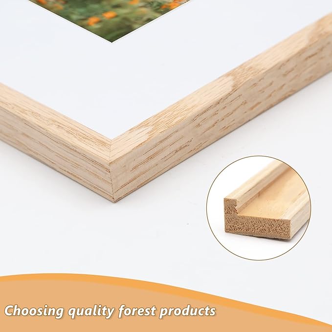 8x10 Picture Frame, OAK Wood Photo Frame 5x7 with Mat or 8x10 without Mat with Perspex Glass for Vertical or Horizontal Tabletop Wall Display for Photos, Paintings, Posters, Artwork, Set of 2