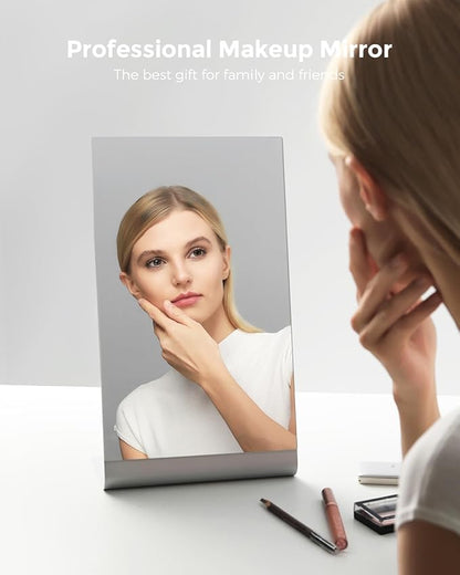 Frameless Makeup Mirror for Desk, 15 x 8.5 Inch Aluminum Standing Table Mirror, Large Counter Top Mirror