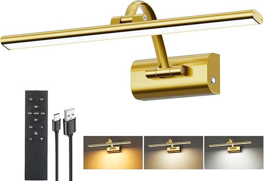 Picture Lights for Wall, 5200mAh Rechargeable Battery Operated Picture Light with Remote, 15.7" Dimmable 3 Colors Wireless Art Lighting for Paintings Picture Frame Gallery Dartboard, Brass