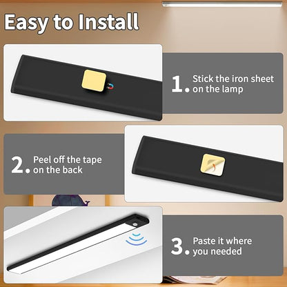 Under Cabinet Lighting, Motion Sensor 54 LED Under Cabinet Lights, 2Pack Rechargeable, 12inch 3 Colors Dimmable Closet Lights Under Counter Lights for for Kitchen, Shelf, Stair, Hallway(Black)