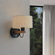 Wall Mounted Bedside Lamp,Hardwired Wall Sconce with Switch,Wall Lamps for Bedroom With Fabric Shade,Vintage Wood Wall Light E26 for Living Room,Dining Room,Hallway,Stairway,Lampara para sala de Pared