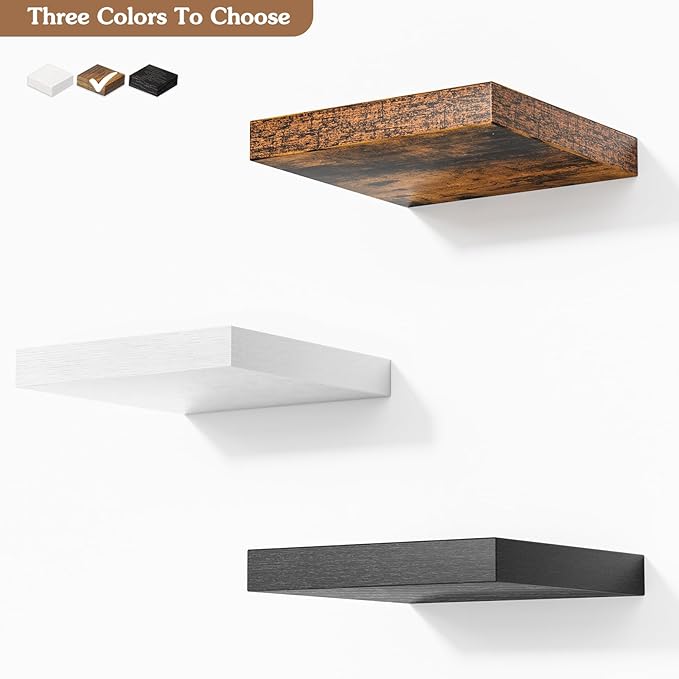 Olakee Corner Floating Shelf Set of 4, 9.84’’ Rustic Wood Wall Mounted Corner Shelf for Bathroom, Bedroom, Kitchen, Living Room, Farmhouse, Office-Heavy Duty Floating Shelves – Carbonized Black