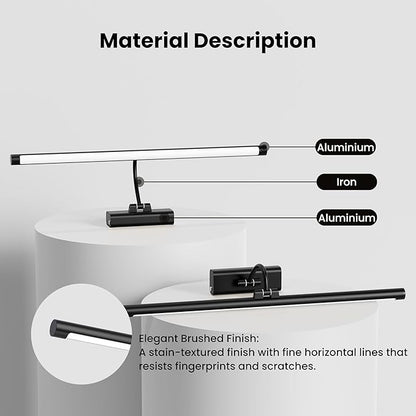 2 Pack Light for Pictures on Wall Black 8000mAh - 24" Cordless Battery Powered Wall Mount Sconce with Dimmable Remote for Oversized Artwork & Gallery