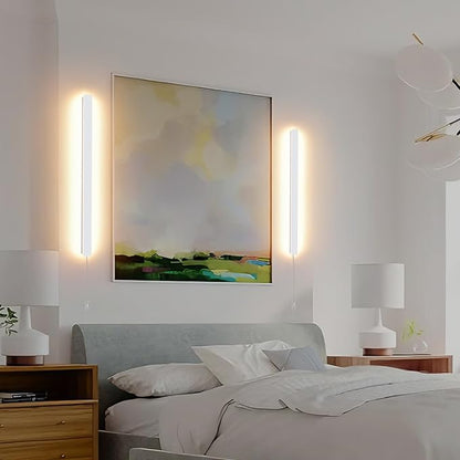 Modern Plug in Wall Lights, 31.4 inch Frosted White LED Long Wall Sconce, 16W Warm White 3000K Acrylic Indoor Wall lamp,with 59" Plug Cable for Bedroom, Living Room, Hallway