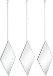 Accent Mirrors - Small Diamond Shape Decorative Mirror Wall Decor 3 Piece Set with Silver Chain