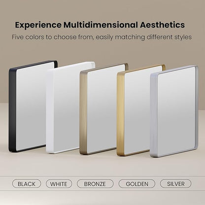 Brushed Nickel Bathroom Mirror 77x36 Inch, Brushed Silver Metal Frame Mirror Wall Mounted, Rounded Rectangle Bathroom Vanity Mirror, Tempered Glass, Anti-Rust, Horizontal/Vertical