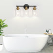 3-Light Bathroom Light Fixtures, Black and Gold Bathroom Wall Lights, Modern Vanity Light with Clear Glass Shade, Bathroom Wall Lamp for Mirror Kitchen Bedroom Hallway Cabinet
