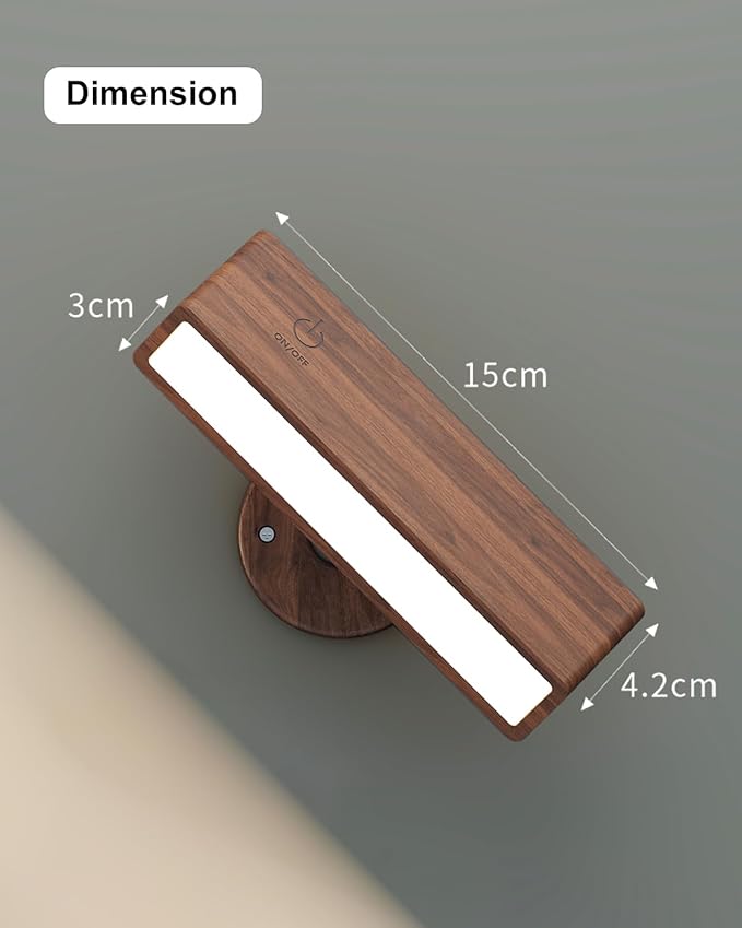 YiLaie Wall Sconces Battery Operated Set of 2,Rechargeable Wall Sconce for Bedroom,Wireless Wall Lights Dimmable,Wood Wall Lights with 360 Rotation,Peel and Stick Wall Sconces for Bedroom Bedside