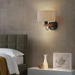Wall Mounted Bedside Lamp,Hardwired Wall Sconce with Switch,Wall Lamps for Bedroom With Fabric Shade,Vintage Wood Wall Light E26 for Living Room,Dining Room,Hallway,Stairway,Lampara para sala de Pared