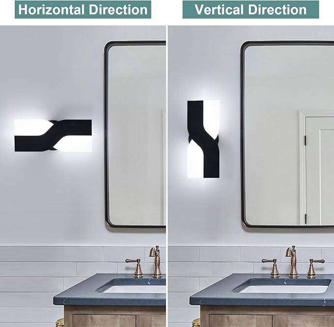 Modern LED Wall Sconce, Black Indoor Wall Light Fixtures Set of 2, 8W Acrylic Wall Mounted Lamp, 6000K Cold White Wall Sconces Lighting for Hallway, Bedroom, Stairway, Corridor, Bathroom