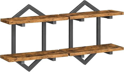 HOOBRO Floating Shelves, 15 Inch Wall Shelf Set of 2, Wall Mounted Storage Shelves 2-Tier, Hanging Bathroom Shelves, for Living Room, Bedroom, Bathroom, Kitchen, Rustic Brown and Black BF13BJP201