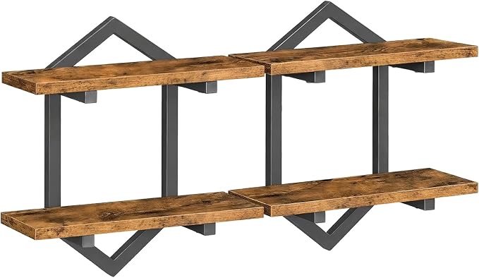 HOOBRO Floating Shelves, 15 Inch Wall Shelf Set of 2, Wall Mounted Storage Shelves 2-Tier, Hanging Bathroom Shelves, for Living Room, Bedroom, Bathroom, Kitchen, Rustic Brown and Black BF13BJP201