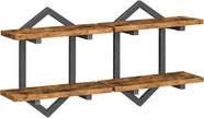 HOOBRO Floating Shelves, 15 Inch Wall Shelf Set of 2, Wall Mounted Storage Shelves 2-Tier, Hanging Bathroom Shelves, for Living Room, Bedroom, Bathroom, Kitchen, Rustic Brown and Black BF13BJP201