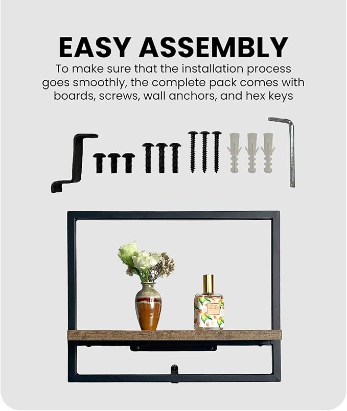 Cocoyard Set of 2 Floating Shelves. Rustic Wall Mounted Display Shelf for Livingroom Bedroom Bathroom, Art Deco, and Plants. Metal Wood Finish Wall Mounted Shelves