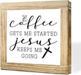 Inspirational Coffees Wood Sign Coffee Gets Me Started Jesus Keeps Me Going Christian Coffees Decoration Wall Decor for Kitchen Home Office Bar Gift for Christian Coffee Lover 5.9x5.9 Inch