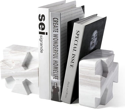 Decorative Square Marble Bookends for Heavy Books – Unique Book Ends for Shelves – Modern Aesthetic Book Holder/Stopper with Non-Slip Pads for Chic Home, Office, or Library Decor, Volakas