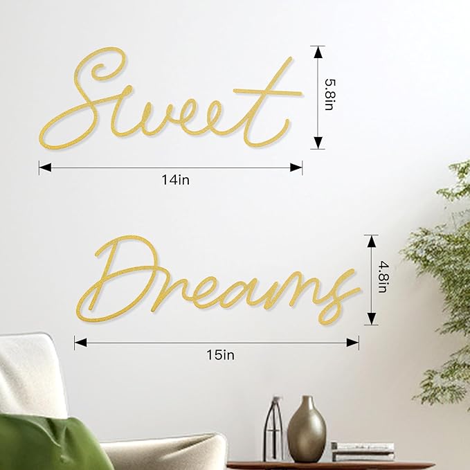 Zzbakress Sweet Dreams Wall Decor Metal Wall Art Large Modern Living Room Farmhouse Sign for Bedroom Black Metal Wall Art for Office and Home Wall Decor (Gold, Farmhouse)