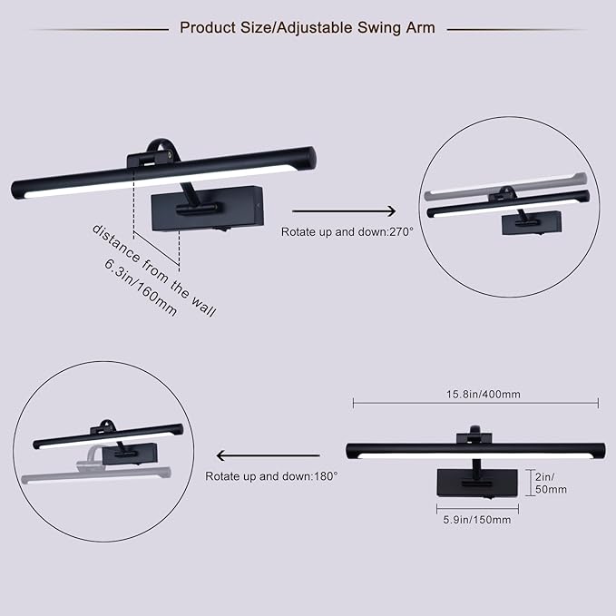 Black Picture Lights Battery Operated 16” Frame Light Rechargeable Gallery Lighting Remote Wireless Art Light for Painting Dimmable Display Lights with Timer Wall Sconce for Portrait Dartboard