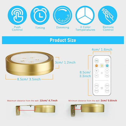 2 Pack Gold Battery Operated Picture Light, Wireless Picture Lights for Wall with Remote Dimmable Timer, Lighting Modes Pictures Frame Lights for Artworking, Magnetic Painting Light Wall Decor