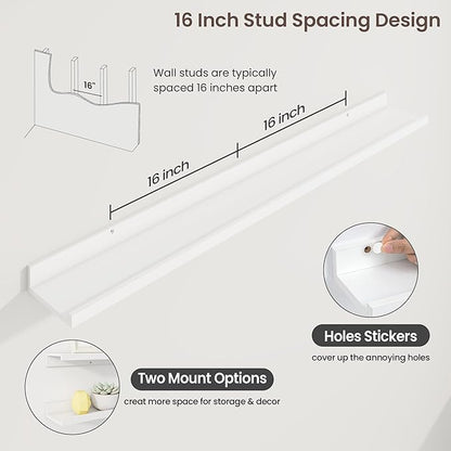Axeman 48 Inch Floating Shelves | White Picture Ledge Shelf Set of 3 | Rustic Wood Wall Shelves with Lip | 48" White Picture Shelf for Wall with Ledge | Photo Shelves